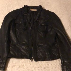 Michael Kors Great Cond black leather motorcycle jacket Sz M